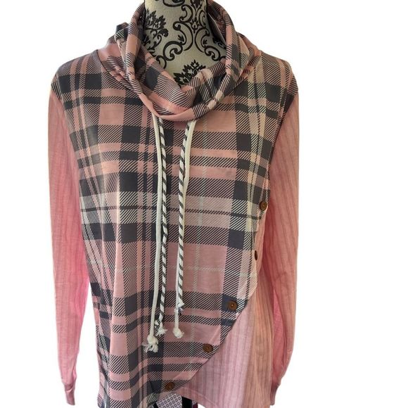 Exclusive Pink Geometric CowlNeck Long Sleeve Top Lg - Picture 3 of 9